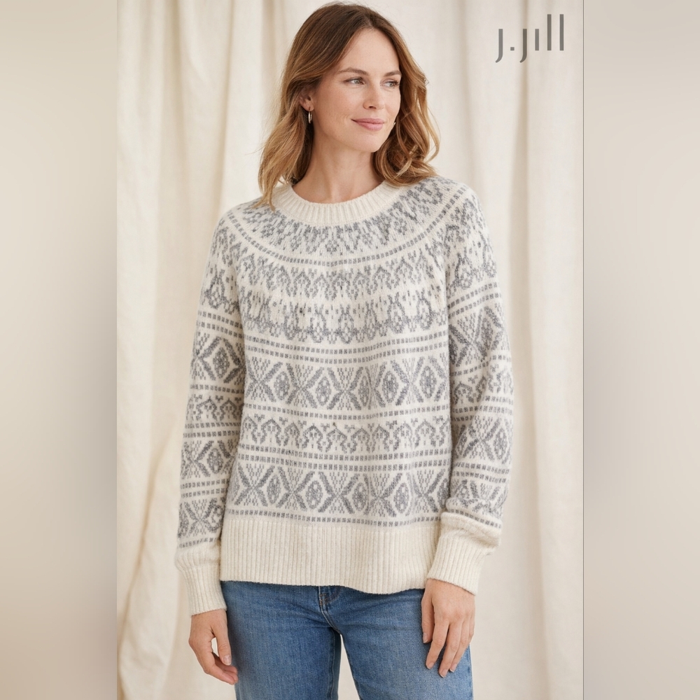 J Jill Women's Gray Patterned Sweater, Size XL Petite